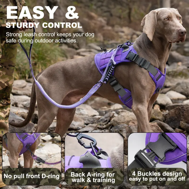 Tactical Dog Harness for Large Dogs, No-Pull Escape-Proof Vest Walking Leash Set, Harness Leash Combo