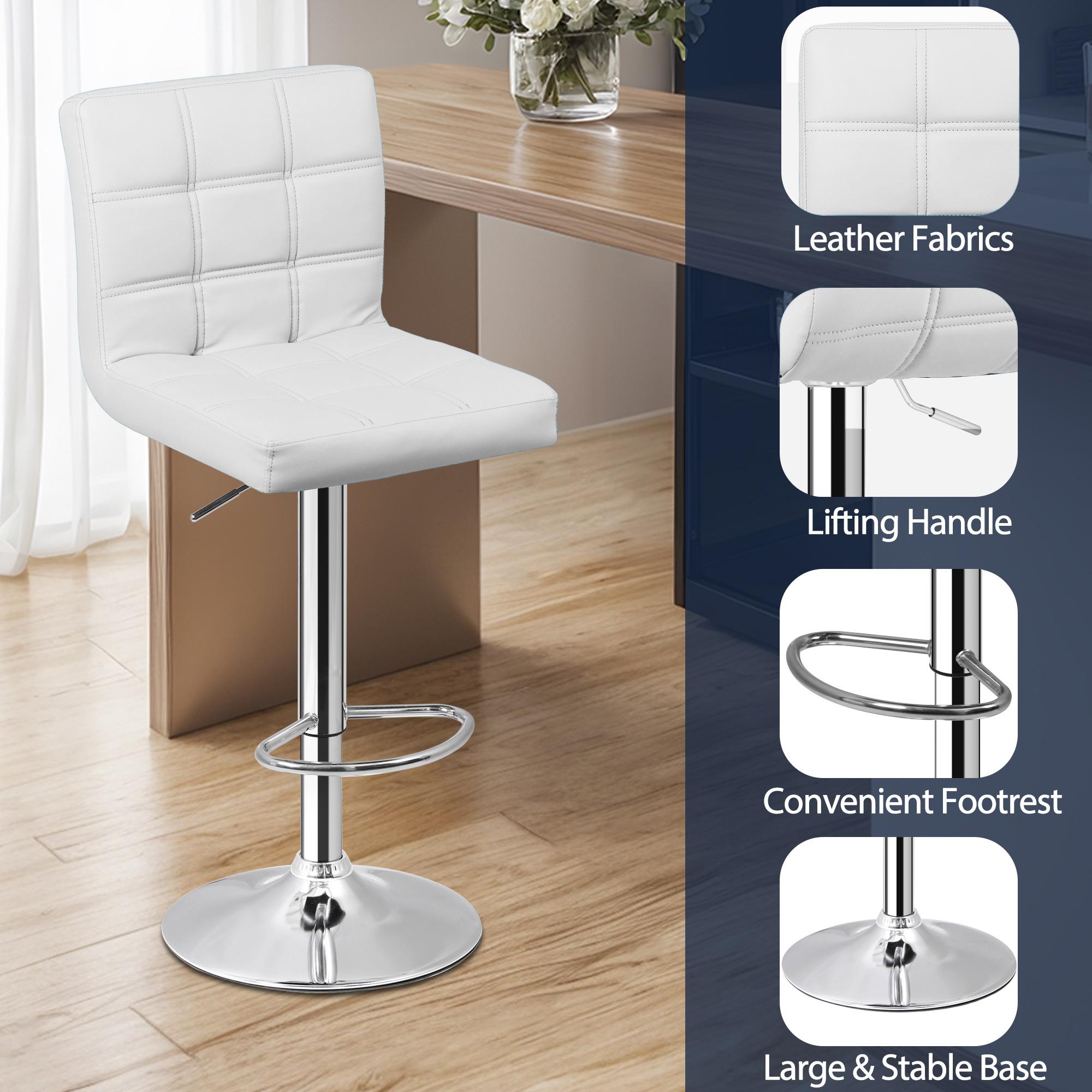 Zenstyle Set of 2 Swivel Bar Stools Adjustable Counter Height Barstools PU Leather White