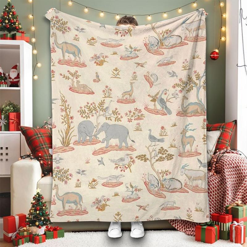 Vintage Elephant Flannel Blanket, Super Soft All-Season Throw, Baby Room Nap, Home Art Decor, Travel Blanket, Office Knee Pad