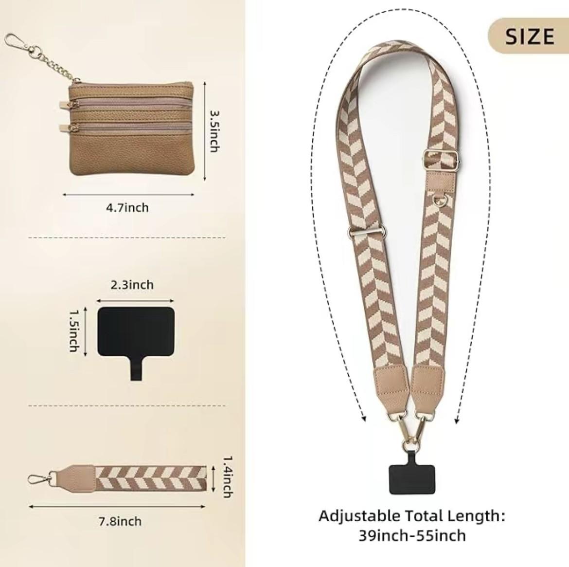 Adjustable Phone Lanyard Crossbody Strap with Wallet, Clip and Go Strap for Phone and Wallet, Compatible with All Phones, Perfect for Travel, Running, Shopping, Mother's Day Gifts