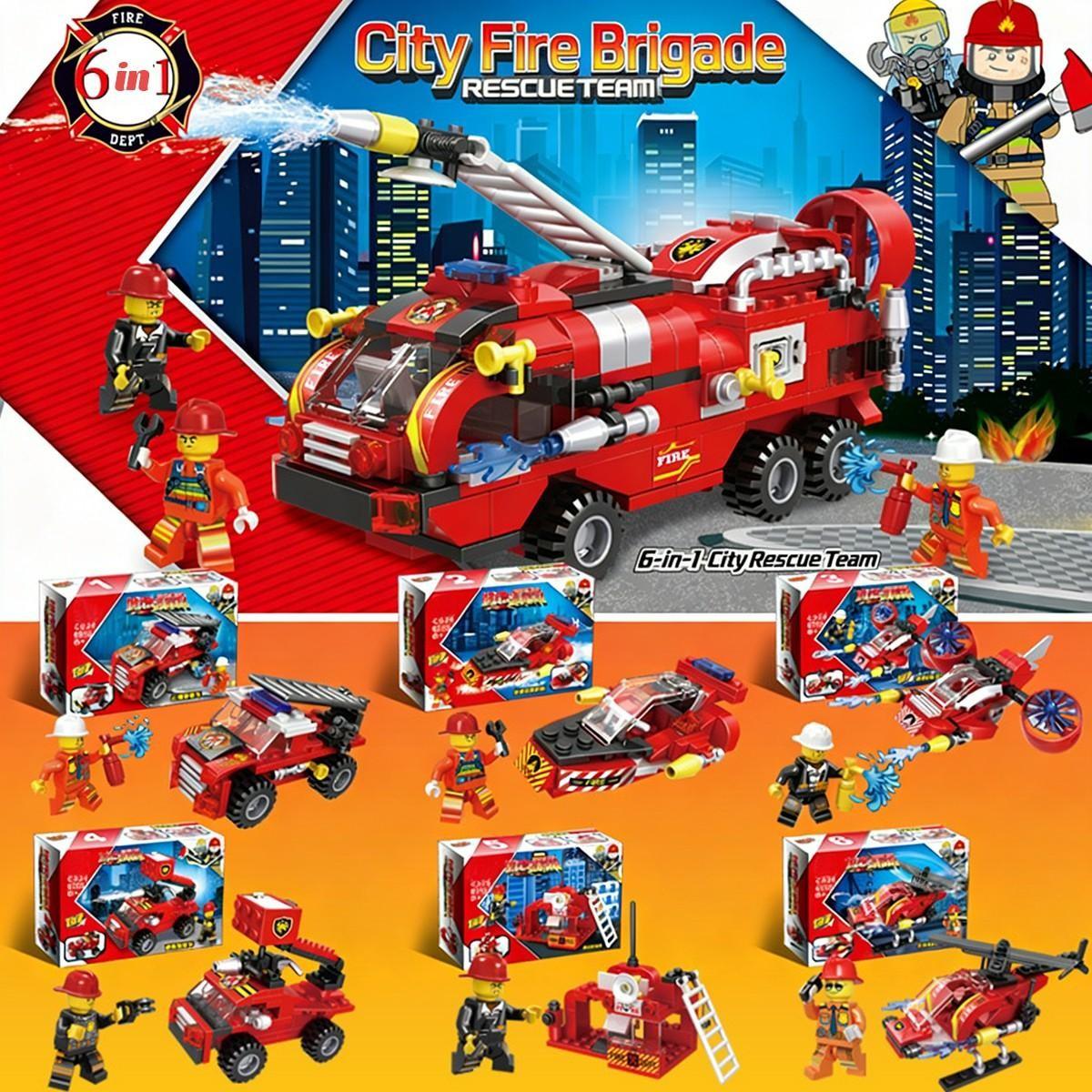 City Fire Brigade 6-In-1 Building Block Set, Educational Micro-Brick ...
