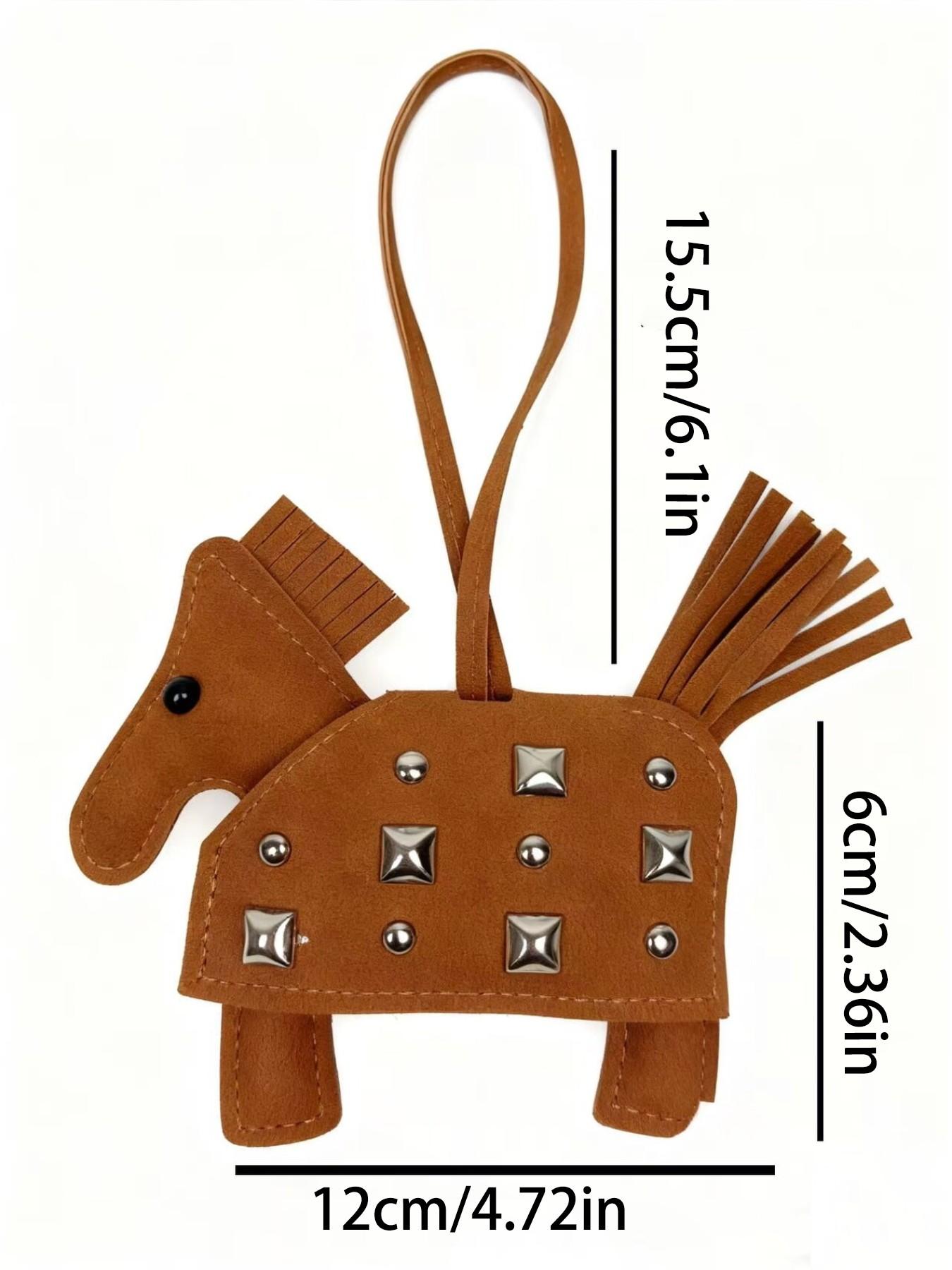 Double-Sided Stud Horse Bag Charm, Leather Handmade Warhorse Keychain Pendant, Creative Car Key Ring, Box Bag Accessory