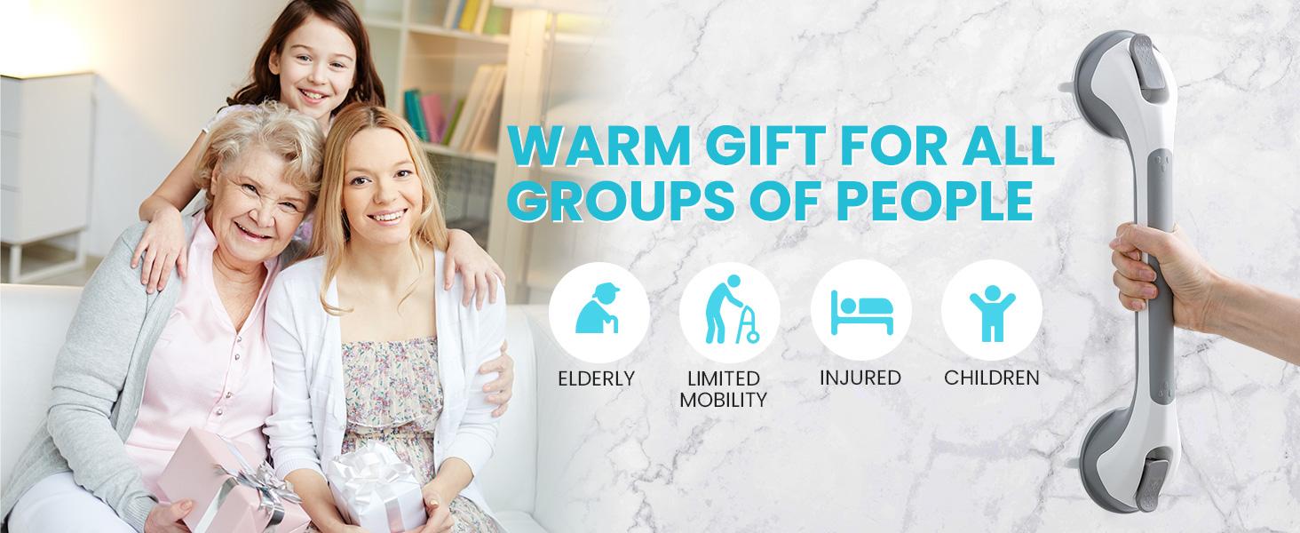 TAILI Shower Grab Bar 16 Inch Suction Cup Grab Bars for Bathroom & Shower, Removable Shower Safety Handle Heavy Duty Bathtub Grip for Seniors & Elderly, Strong Handrails No Drilling Waterproof, Grey