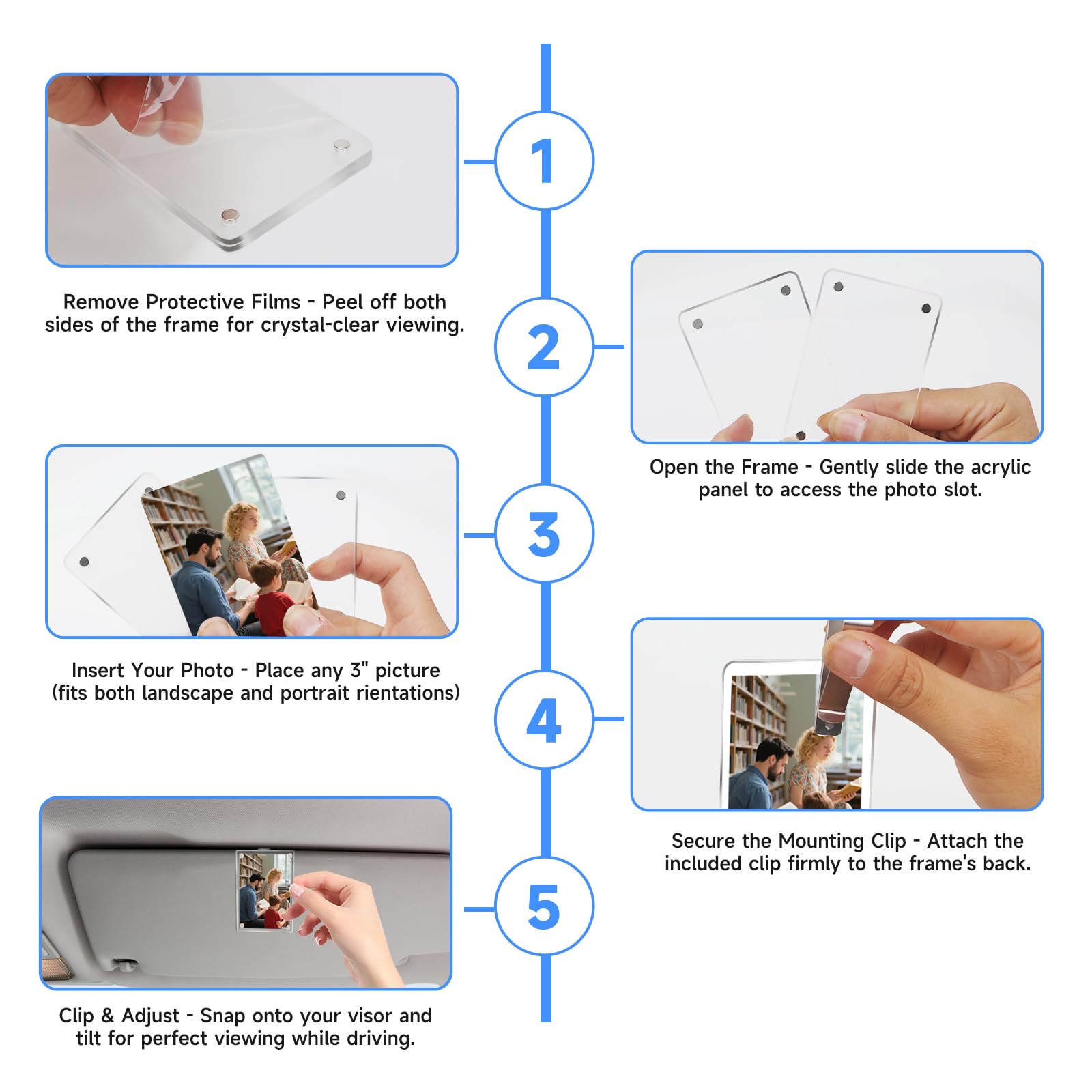 Strong Magnetic Four - Corner Adsorption Acrylic Photo Frame, Fits 2.4*3.5 Inch Photos, Universal for Car and Desktop