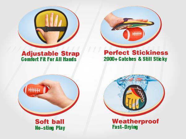 Joycat Sport Toys, Velcro Ball and Catch Game, Toss and Catch Ball Game Set, Baseball & Football Glove, Yard Games Beach Toys, Paddle Ball Family Backyard Games