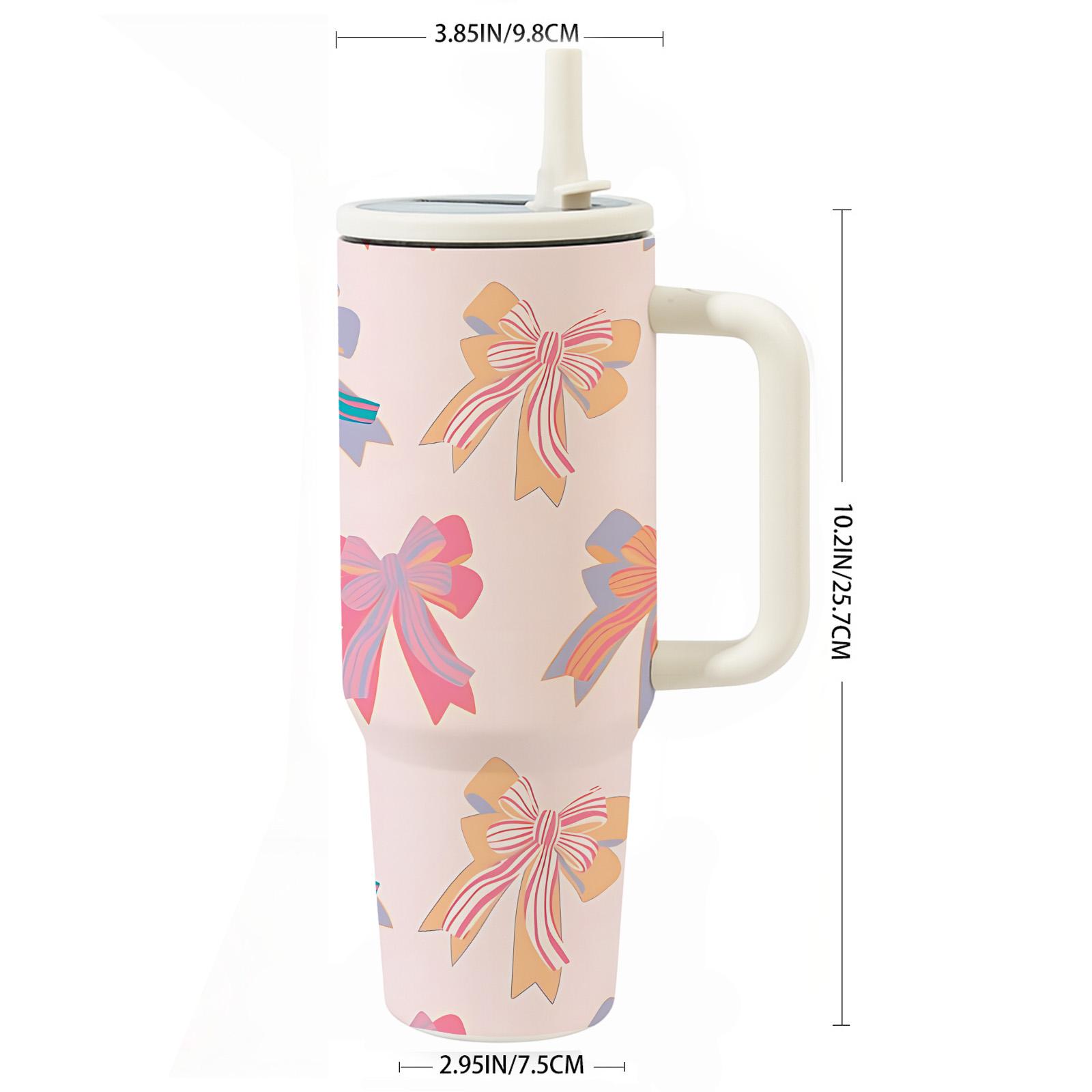 1 Pc 40oz skinny vacuum cup with handle and straw, double wall leak proof insulated mug Tumbler for hot cold drinks, keep warm 12 hours and cold 24 hours, Valentine's Day spring limited gift, steel travel thermal cup for women men, holiday party use