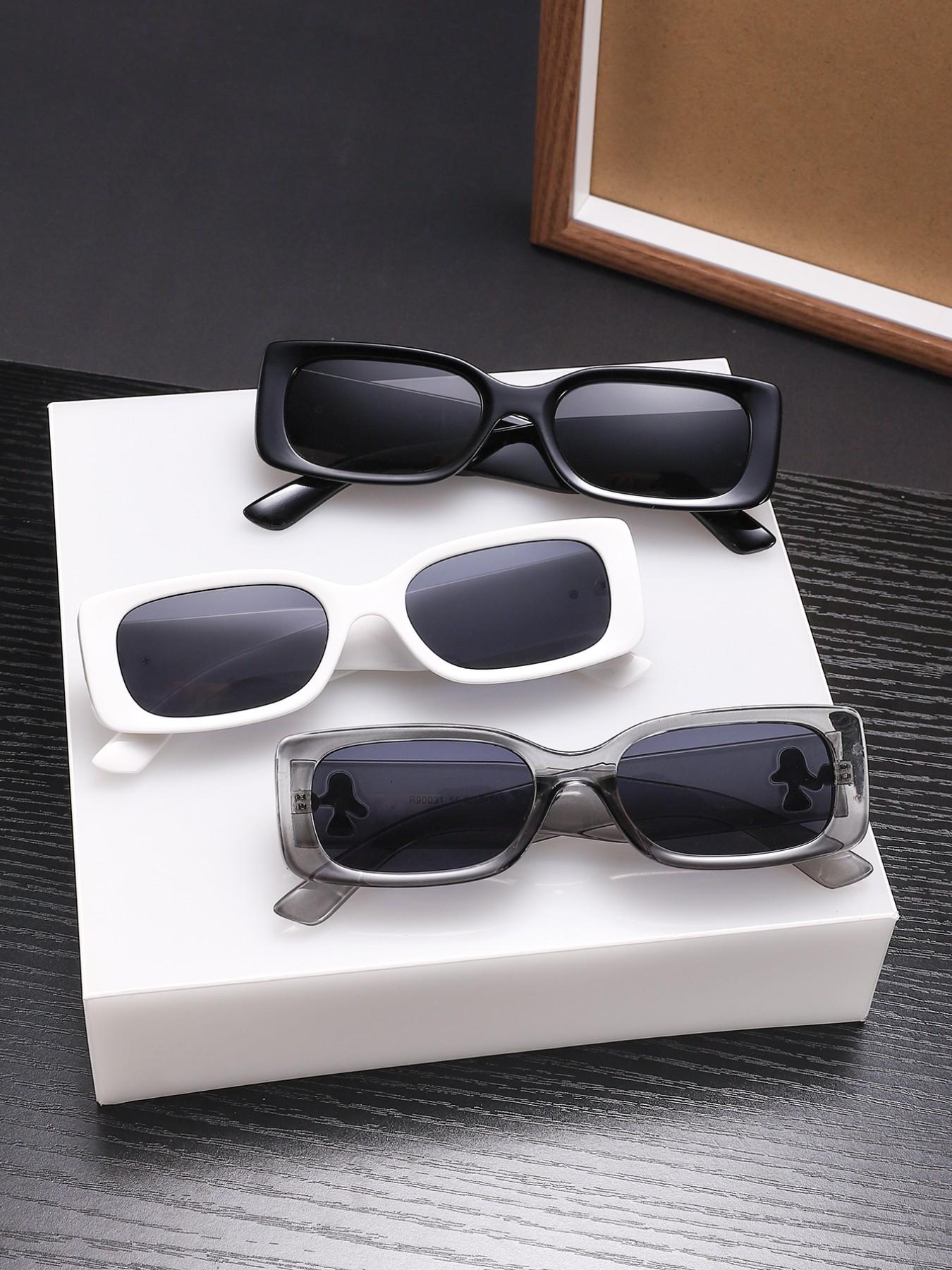 Men's Rectangular Frame Sunglasses, Lightweight Pure Color Frames, Mushroom Decorated Arms, Soft Color Lenses for Daily Commute, Trendy Sunglasses