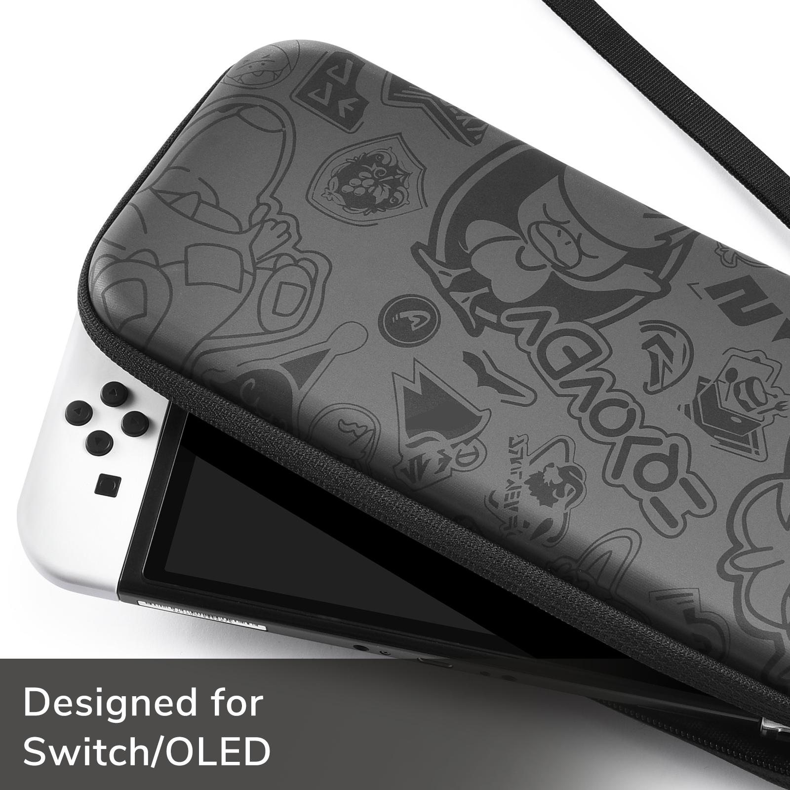 Switch Case, Compatible with Nintendo Switch/OLED, Soft Lined Protection + EVA Hard Shell Shockproof Design, Dual Zipper Reinforced Travel Organizer with 10 Game Card Slots and Storage for Grip Accessories, Christmas/New Year Gift - Gray