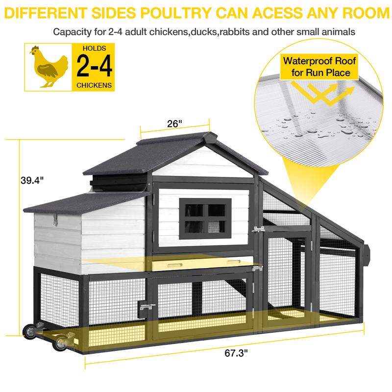 【DealsForYouDays】Aivituvin-AIR23 Wooden Chicken Coop on Wheels for 2-3 Hens,Chicken Tractor