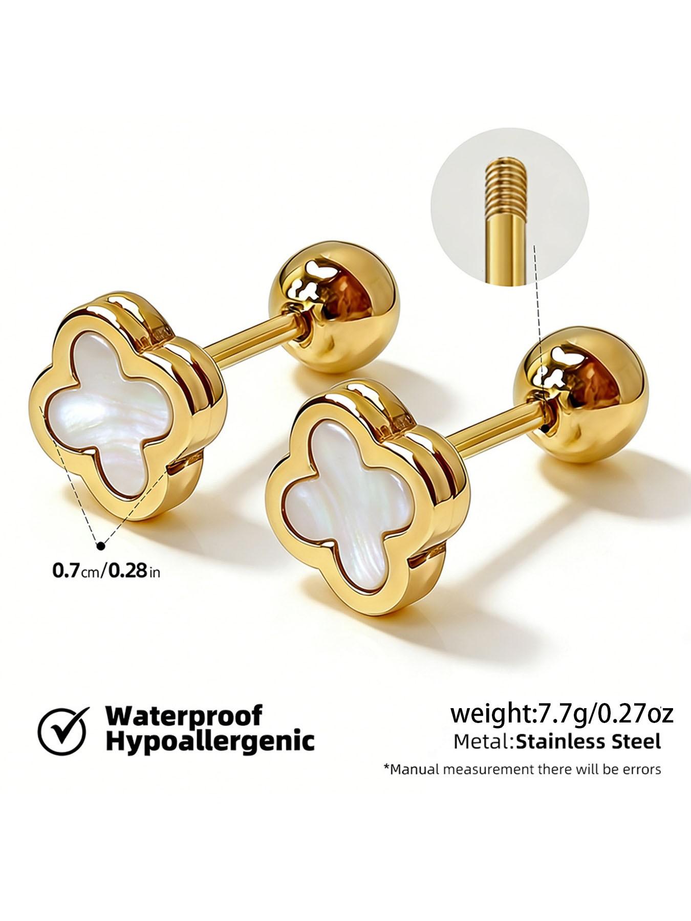 18k Gold Plated Stainless Steel Earrings for Women, Simple Flower Design, Hypoallergenic and Waterproof, Daily Wear Screw-On Studs