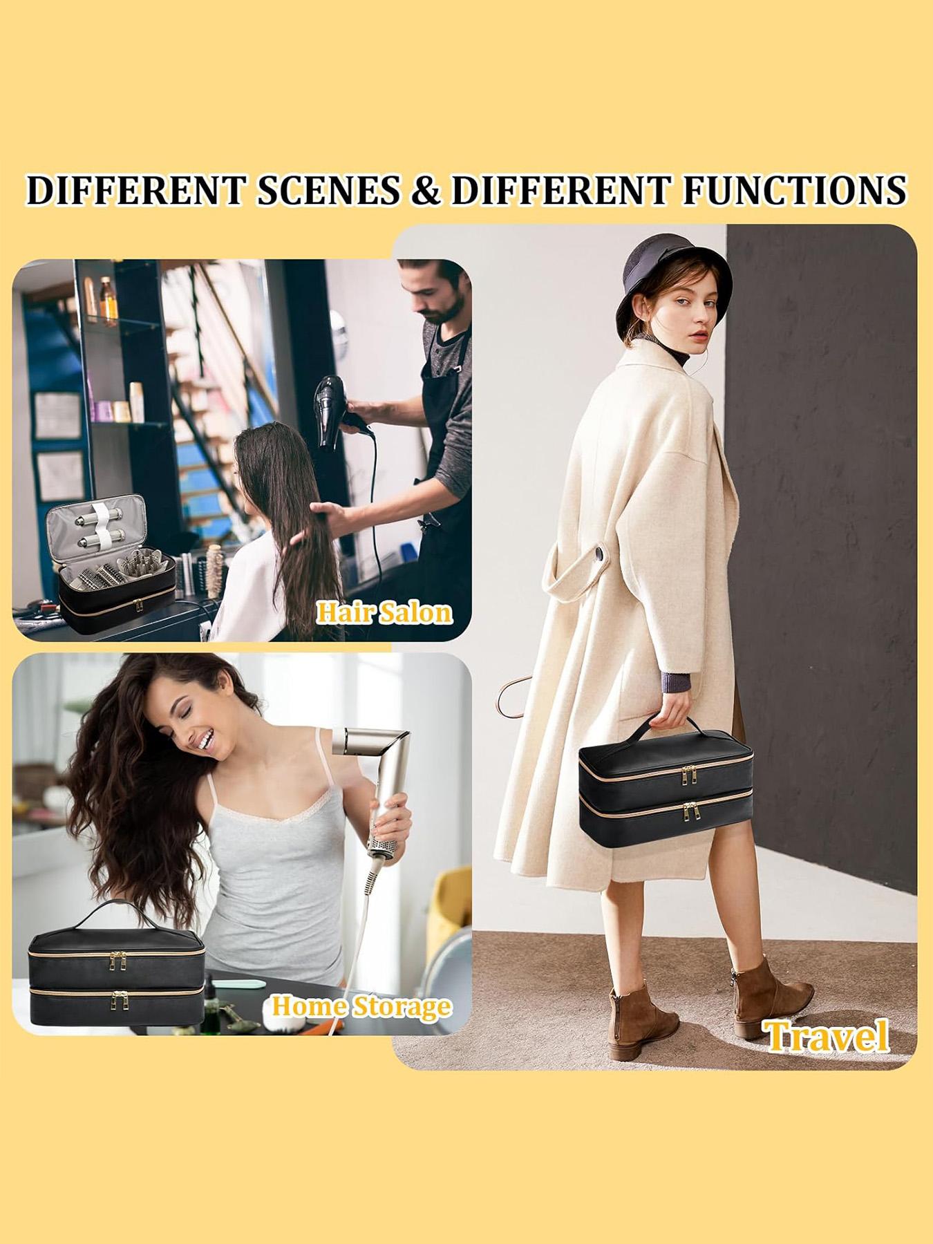 Travel Carrying Case for Shark Flex Style, Double Layer Storage Case for Shark SpeedStyle Hair Dryer Attachments, Waterproof PU Leather Organizer Bag for Shark Flexstyle Airwrap Styler