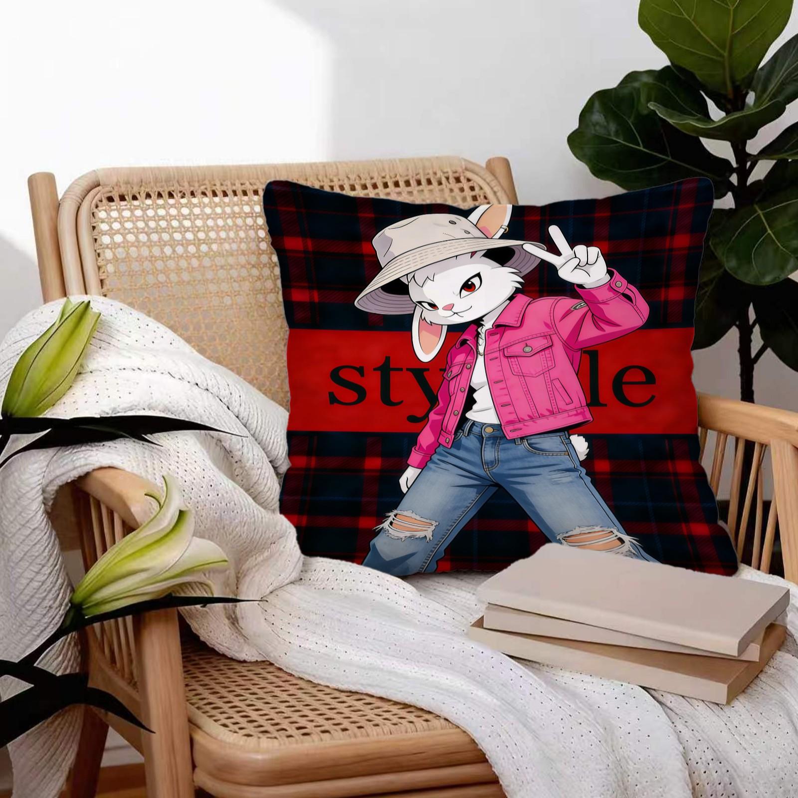 Trendy Rabbit Pattern Pillow, 1 Piece Includes Pillow Core, Soft And Durable, Suitable For Children And Adults, Daily Holiday Birthday Gifts For Beds, Sofas, Cars, Bedroom Decorations