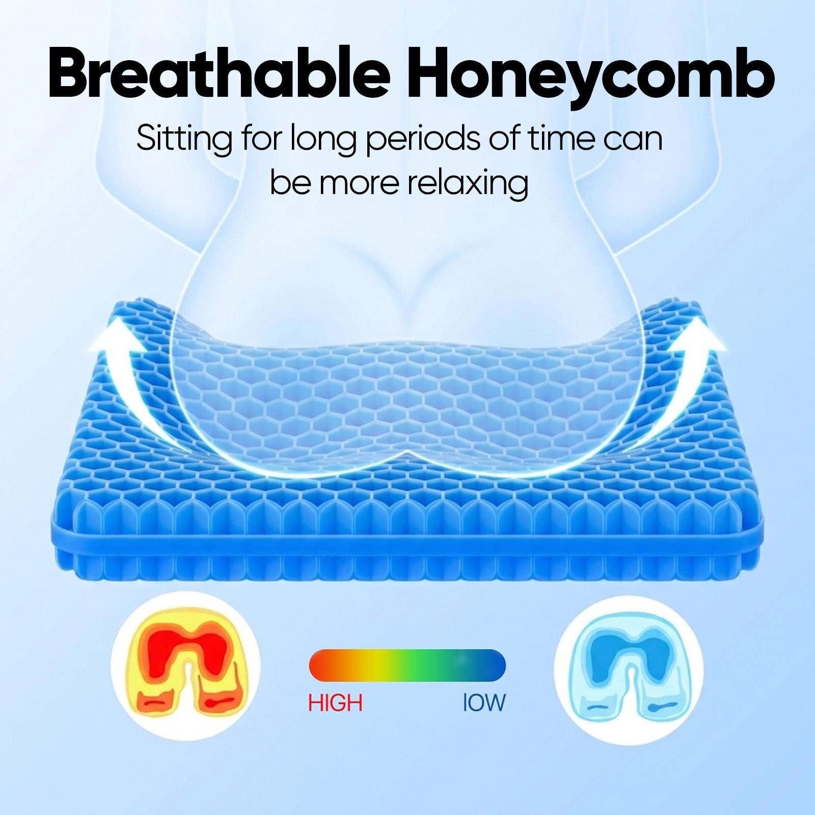 Double-layered honeycomb gel seat cushion is highly elastic, easy to carry, foldable, and detachable. It enhances airflow, keeping the bottom cool, and is suitable for those who sit for long periods in the office or car. It's also an excellent gift