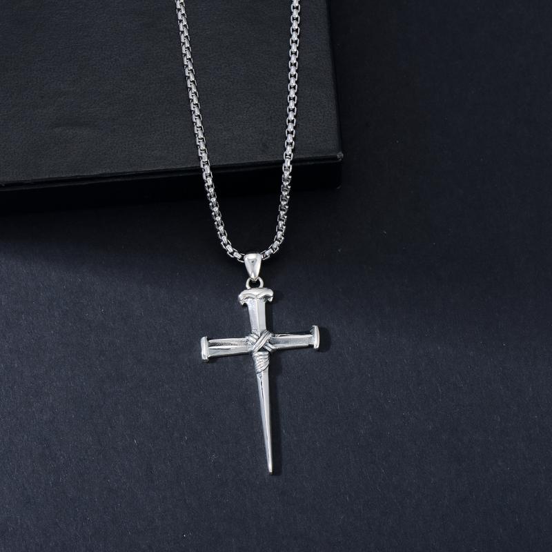 MEIDERBO  S925 sterling Silver Triple Cross Necklace  Pendant Jewelry Men's Gift Cuban Link Chain,Autumn New Arrivals,Graduation season gifts, birthday gifts,Jesus Faith Necklace