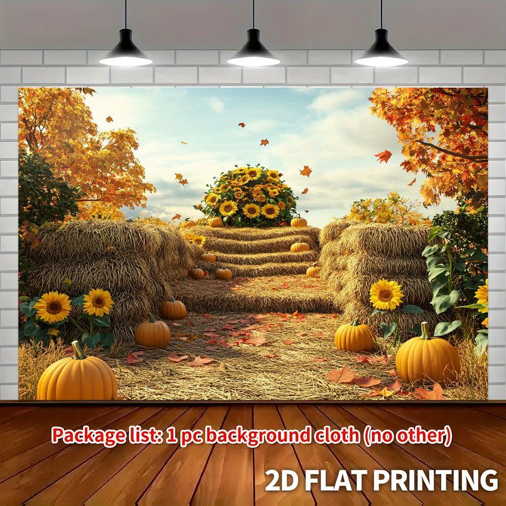 2D Flat, 1pc 2D Autumn Harvest Hay Bale Pumpkin Sunflower Rustic Fall Theme Background Cloth, Party Banner, Rustic Fall Harvest Thanksgiving Birthday Party Decor, Living Room, Wedding, Studio Phot