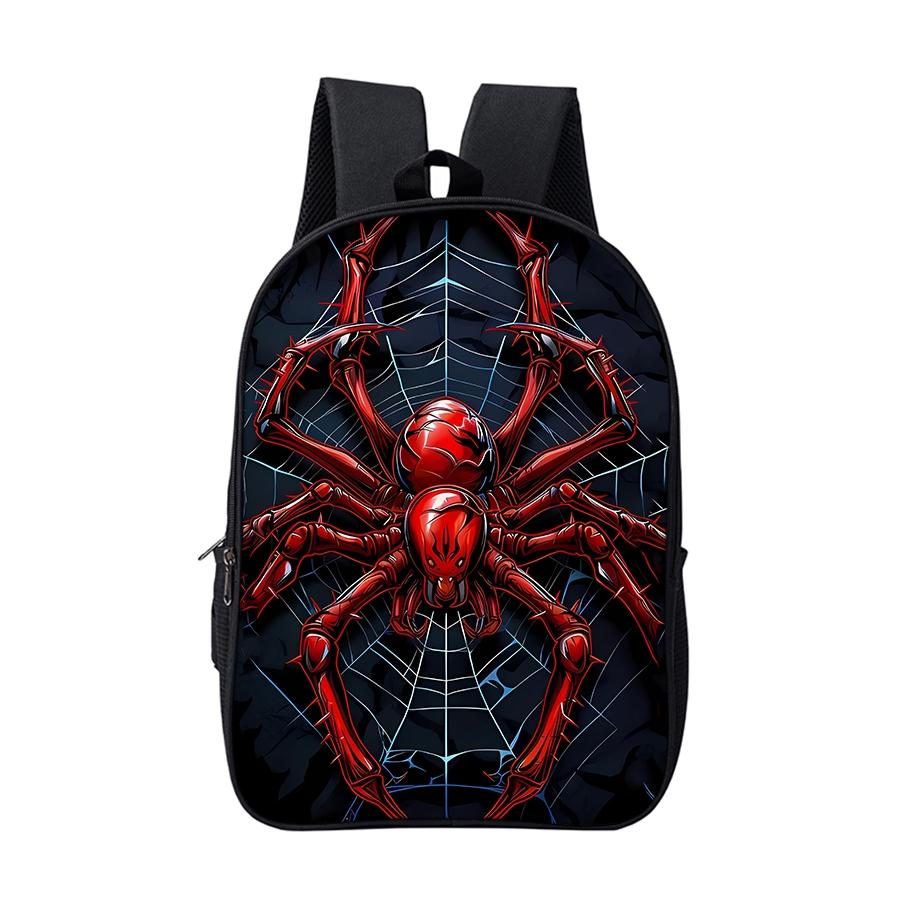 Red spider pattern printed double backpack with headphone jack Casual printed backpack