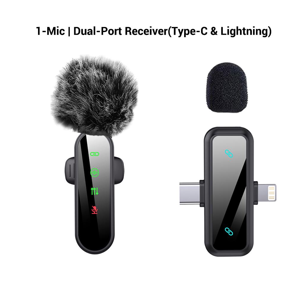 Professional Wireless Lavalier Microphone for iPhone, Android -, Mini Microphone with Status Display, Rechargeable Lapel Mic, Crystal Clear Sound Quality for Recording, Live Streaming, Vlog, TikTok