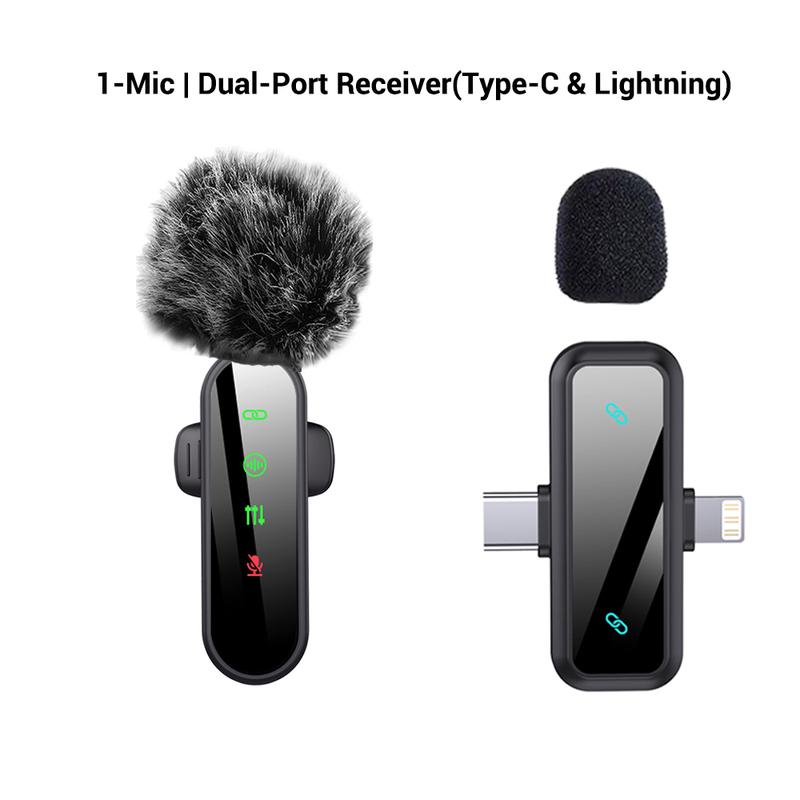 Professional Wireless Lavalier Microphone for iPhone, Android -, Mini Microphone with Status Display, Rechargeable Lapel Mic, Crystal Clear Sound Quality for Recording, Live Streaming, Vlog, TikTok