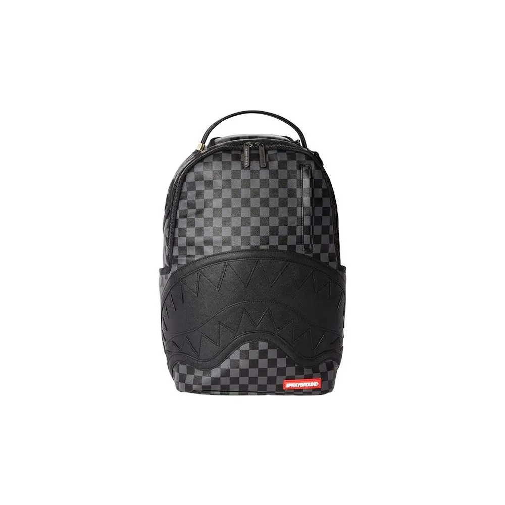Sprayground SG Shark Print Backpack – Unisex Streetwear Vintage Checkerboard PVC Bag in Black