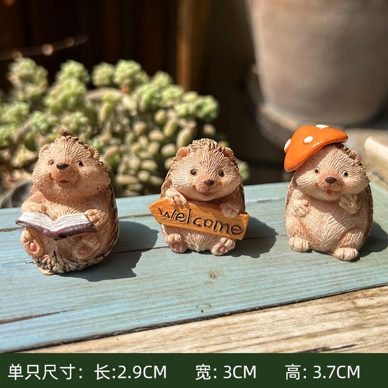 Cute Hedgehog Resin Craft Decorative Succulent Planter Pot, Garden Three Little Hedgehogs Animal Ornament, Balcony Plant Holder