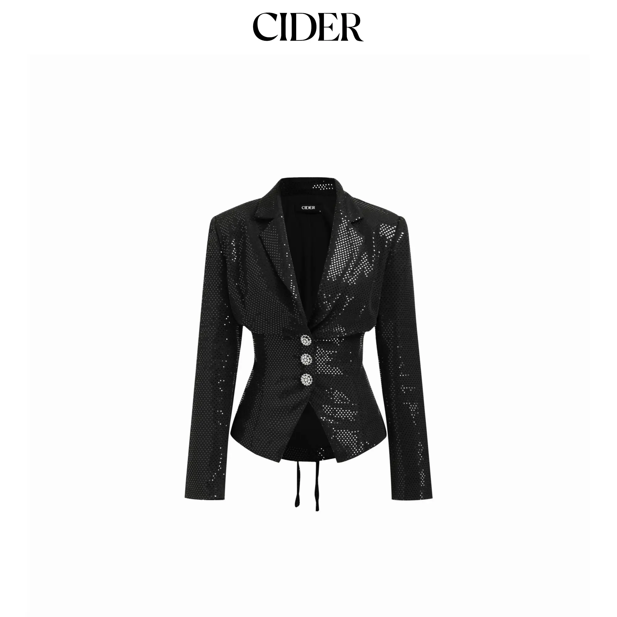 Cider Sequin Collar Lace Up Rhinestone Button Blazer