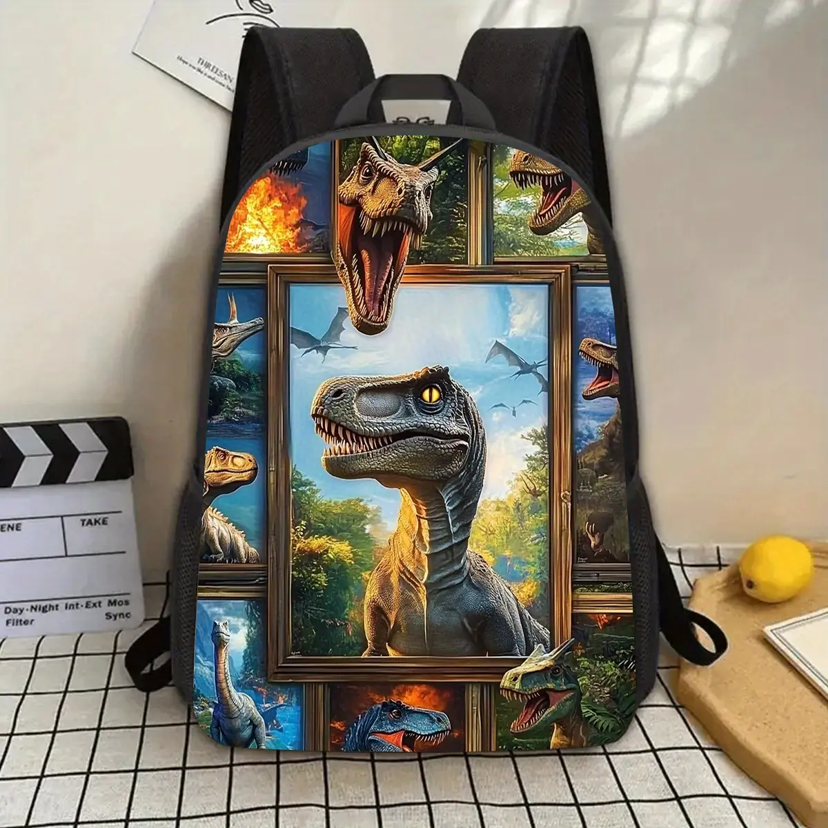1pc, Dinosaur Large Capacity 17-Inch Casual Backpack for Laptops with Water Bottle Holder - Lightweight And Durable School Bag for Teens, Unisex for Work, Commuting, Travel, Picnics