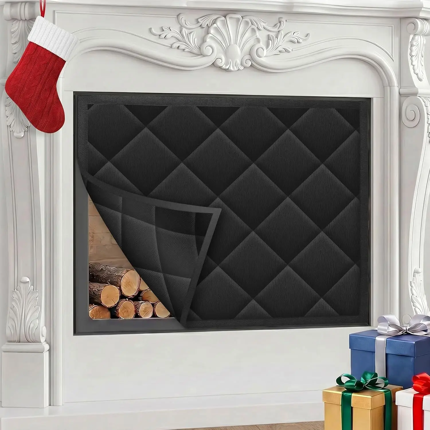 Magnetic Fireplace Draft Cover, Fireplace Blocker Blanket Save Energy, Indoor Fireplace Draft Stopper for Winter Heat Loss and Summer Cooling, Fireplace Insulation Cover for Iron Frame 33 x 29