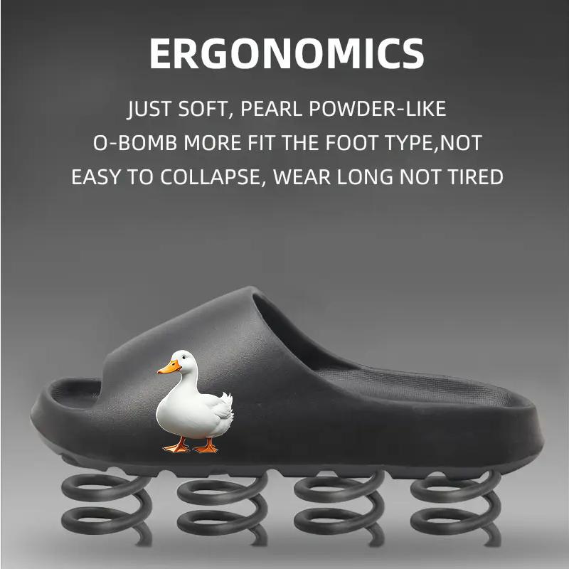 Cute White Duck Print Slippers for Women Men Kids Non-Slip Soft Sole Indoor Home Bedroom Bathroom Comfortable Warm House Slippers Lightweight Casual Footwear Animal Pattern Slides