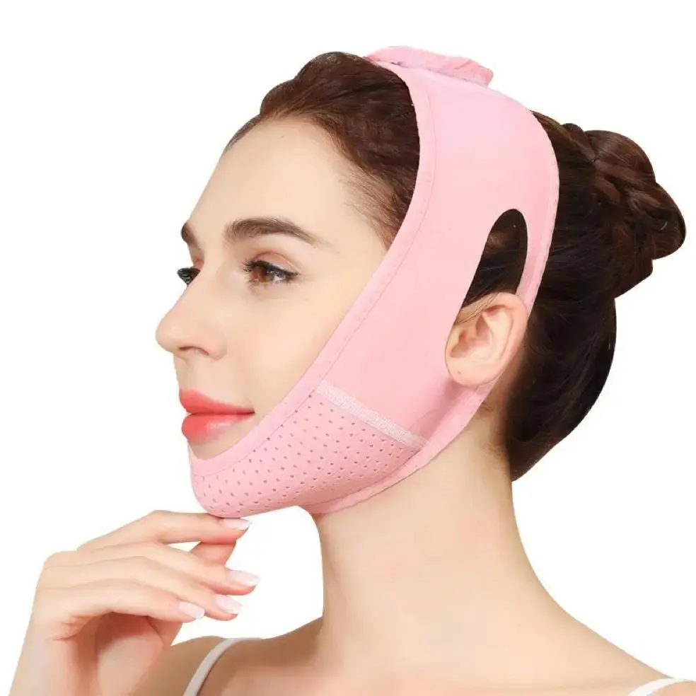 Breathable V Line Face Lifting Strap for Women, Adjustable Reusable Double Chin Reducer Jawline Shaper, Facial Firming Bandage to Improve Sagging Skin & Sculpt Contours, Night Sleep Facial Slimming Support Belt