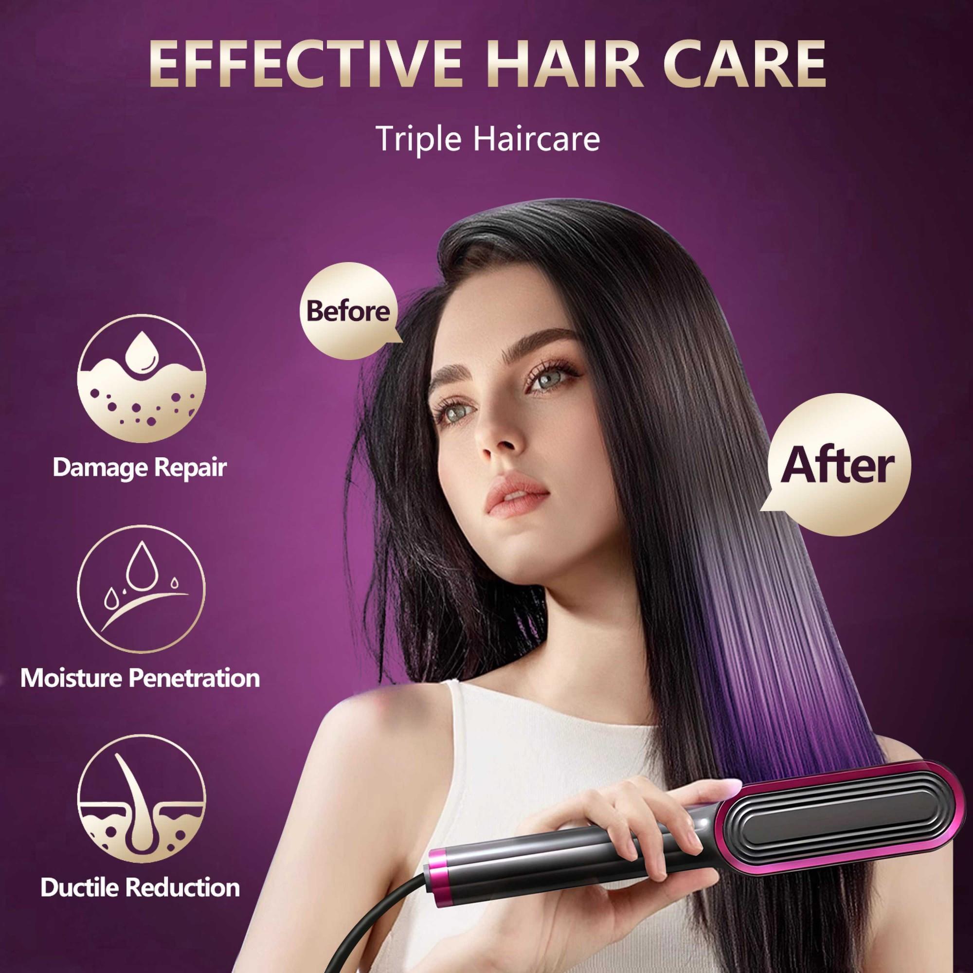 Professional Straightening Comb, Ceramic Flat Iron Brush, Fast Heating, Adjustable Temperature, Dry & Wet Use, Best Gift for Women