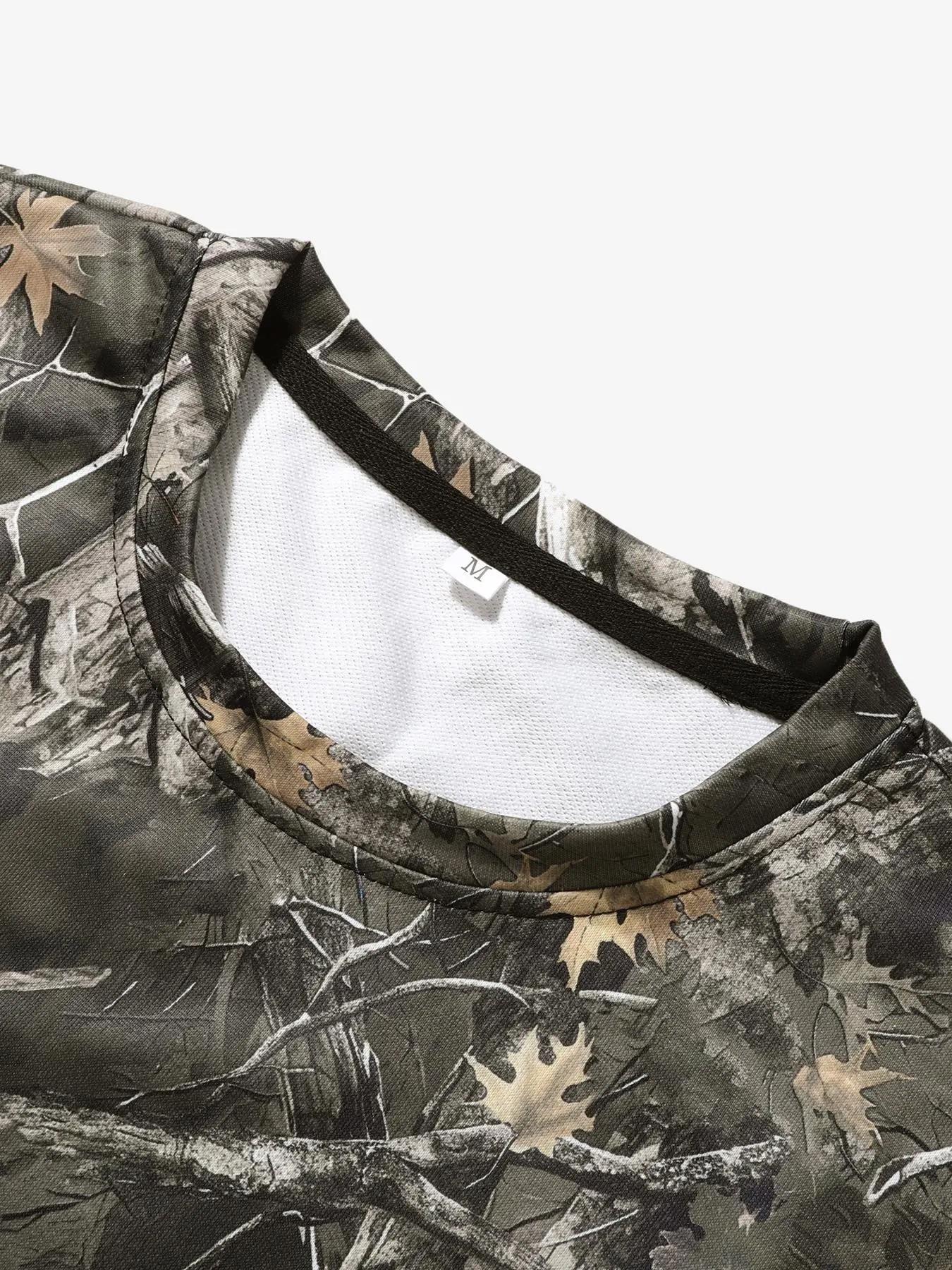 Vintage Y2K Men's Forest Tree Graphic Long Sleeve Top, Casual Thin Smooth Knit Wind Resistant Stretch Pullover Multi Retro Racing Sport Prints Chicago Sleeve Logo Branding Loose Drop Shoulder Camouflage Top