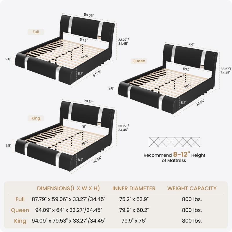 SHA CERLIN Deluxe PU Leather Upholstered Modern Platform Bed Frame 【No Mattress】Modern Low Profile Sleigh Design,Heavy Duty Solid Wooden Slats Support,No Box Spring Needed#ChristmasGifts#TikTokShopBlackFriday