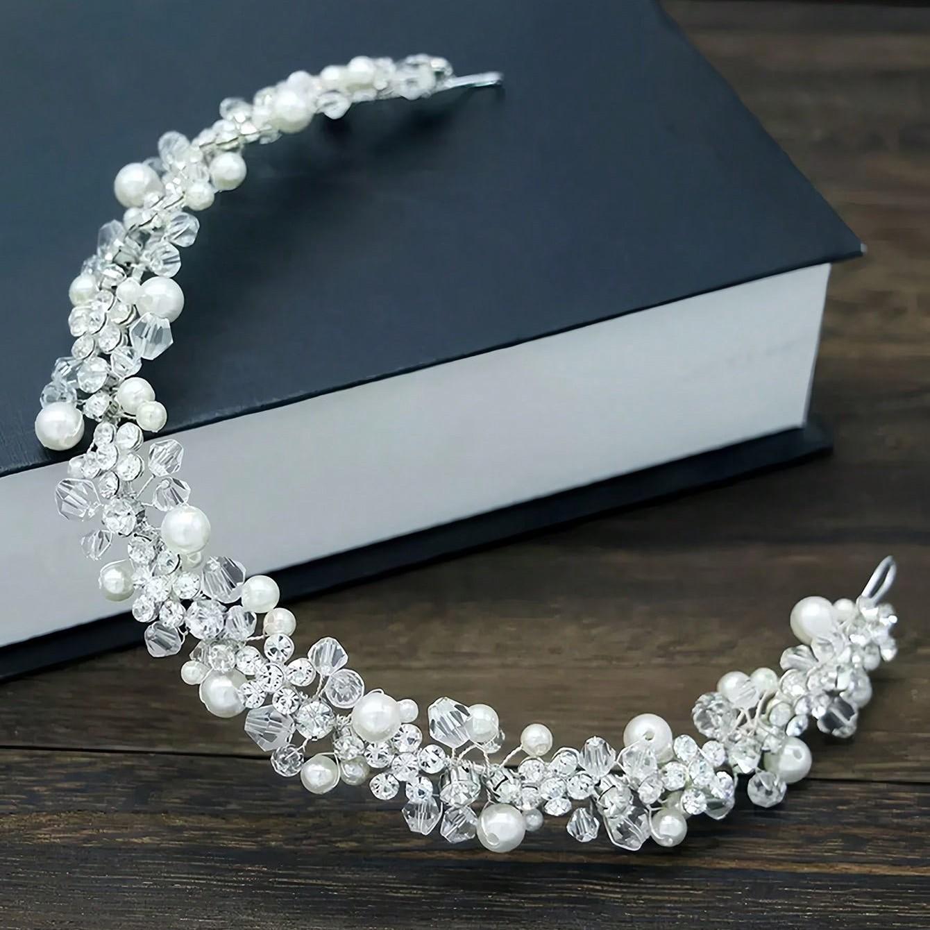 Pearl Rhinestone Flower Alloy Hair Hoop, Sweet Cute Decorative Headband, Luxurious Versatile Bridal Accessory, Perfect for Daily Use and Parties