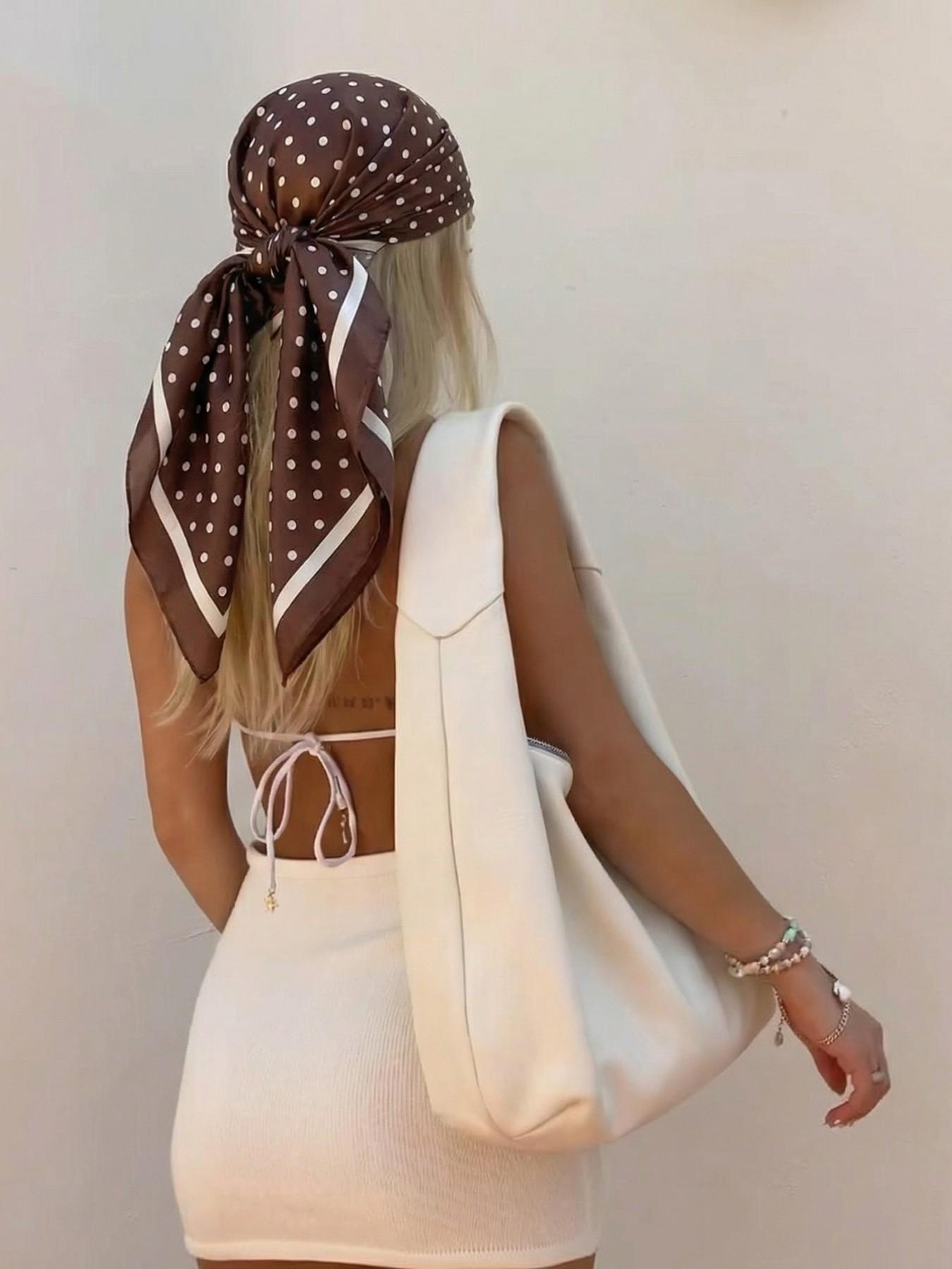 Classic Polka Dot Print Silk Scarf, French Vintage New Satin Square Scarf, 90x90cm Versatile Bandana, Elegant Headscarf, Head Wrap, Commute Travel Decorative Hijab