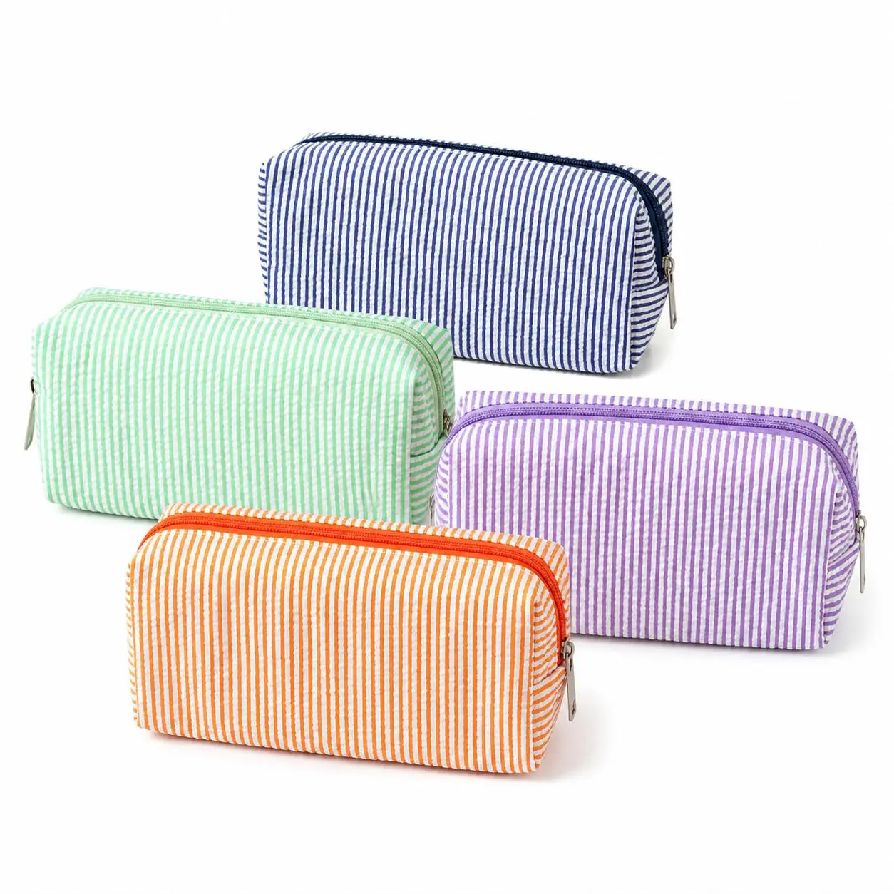 Premium Seersucker Pencil Case for Students and Professionals – Large-Capacity Embroidered Striped Desk Organizer with Travel-Friendly Design and Durable Fabric Construction