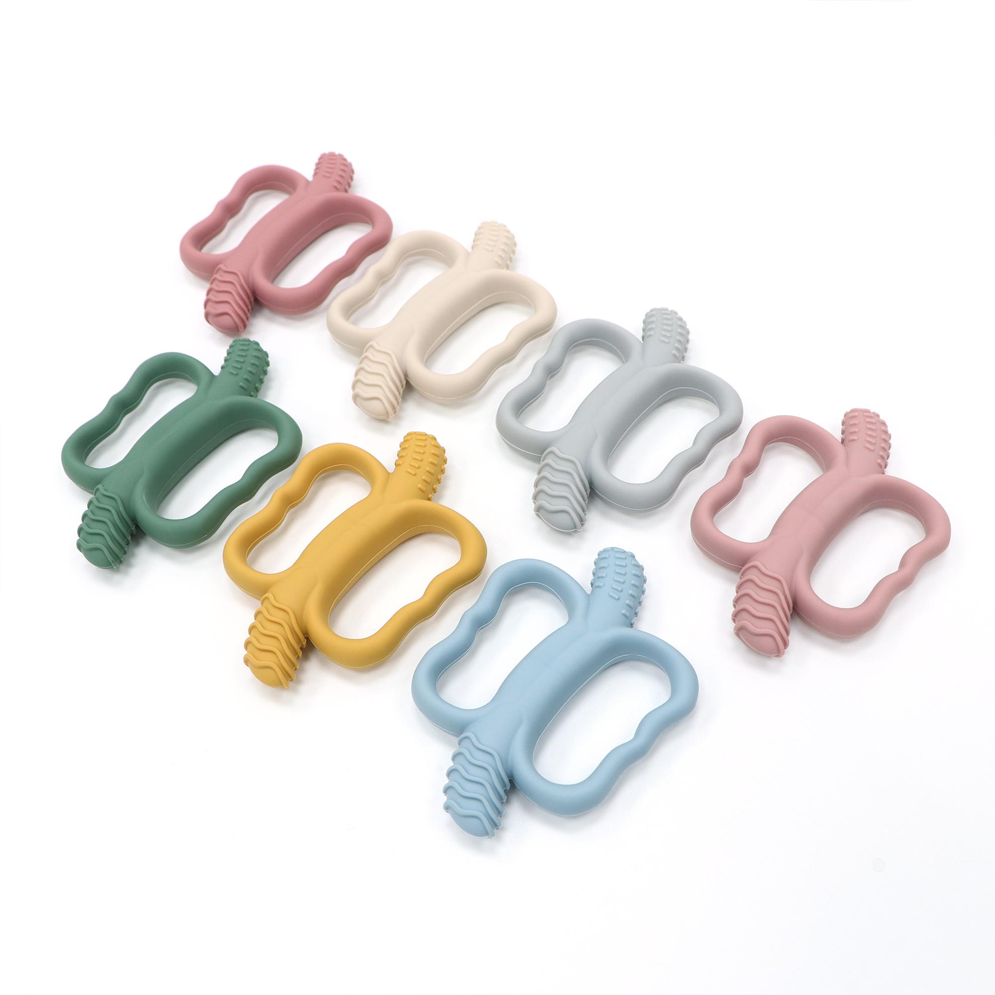 Baby teething toys, two-end textured banana-shaped massage teether with easy-to-grip handles, food-grade silicone, suitable for babies over 3 months old, girls and boys, Christmas and Halloween gifts