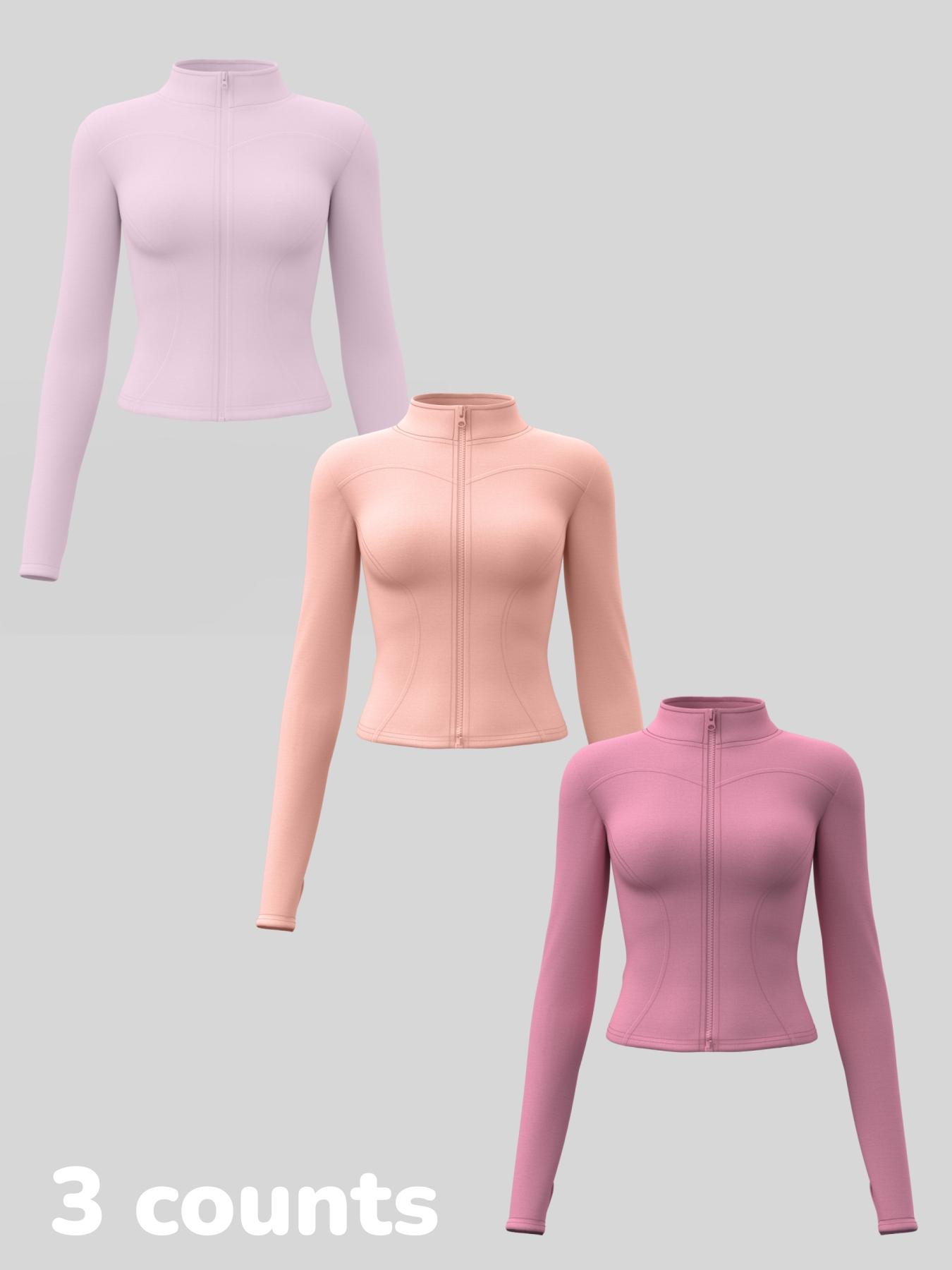 Women's Long Sleeve Yoga Jacket Set, Sports Outerwear, High Neck Zipper Closure, Quick-Dry Fitness Top, Tight-Fitting Sports Wear, Athletic Sports Clothing, 3 Piece Pack