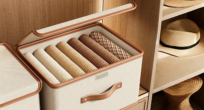 2 Pack Storage Bins with Lids, Collapsible Closet Organizer Container, Fabric Organizer Box with Handles, Decorative Storage Boxes with Lids for Organizing Clothes, Books, File, White, Large