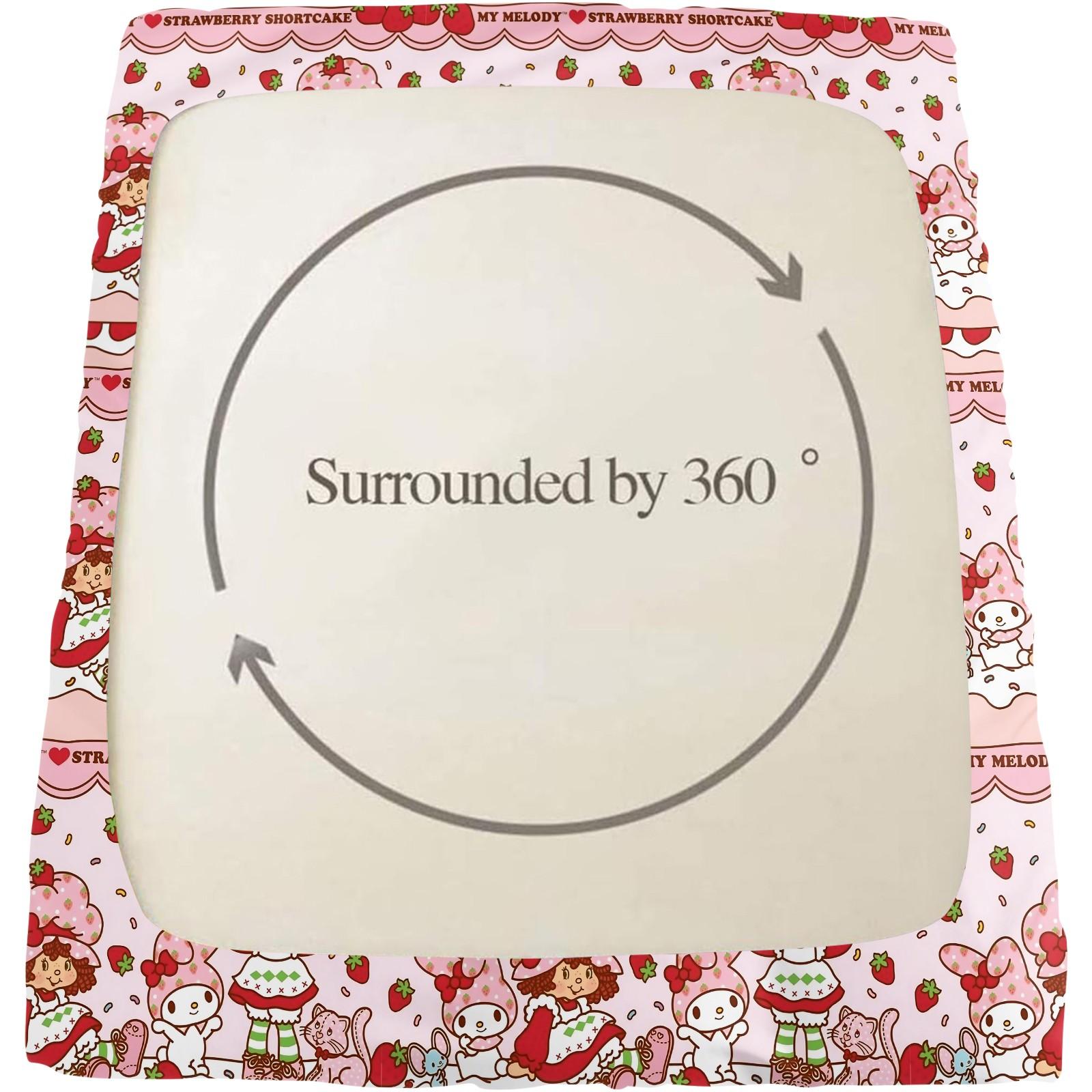 Q Version Strawberry Sweetheart Cartoon Fitted Sheet Set & 2 Pillowcases No Core, Wavy Stripe Design Paired with Cute Cartoon Characters, Soft Anti-Slip Wrinkle-Resistant, Girls' Bedroom Decor, Gift Choice