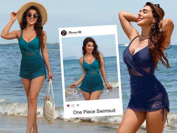 Blooming Jelly Twist Front One Piece Swimsuit Womens Modest Tummy Control Swim Dress #Springtok