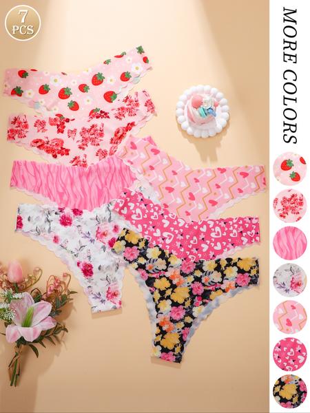 Women's Seamless Wave Design Set, Comfortable Breathable Antibacterial Panties, Fitted All Season Casual Style, Soft Breathable Panties