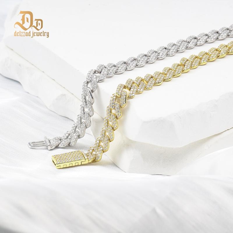 Delzzad (MSG.03) 14K Gold-Plated 8.5MM Iced Out Cuban Link Bracelet Necklace VVS D Color Synthetic Moissanite S925 Unisex Bling Hip Hop Cuban Chain Perfect for Any Occasion & Everyday Wear Birthday Anniversary Christmas Gifts