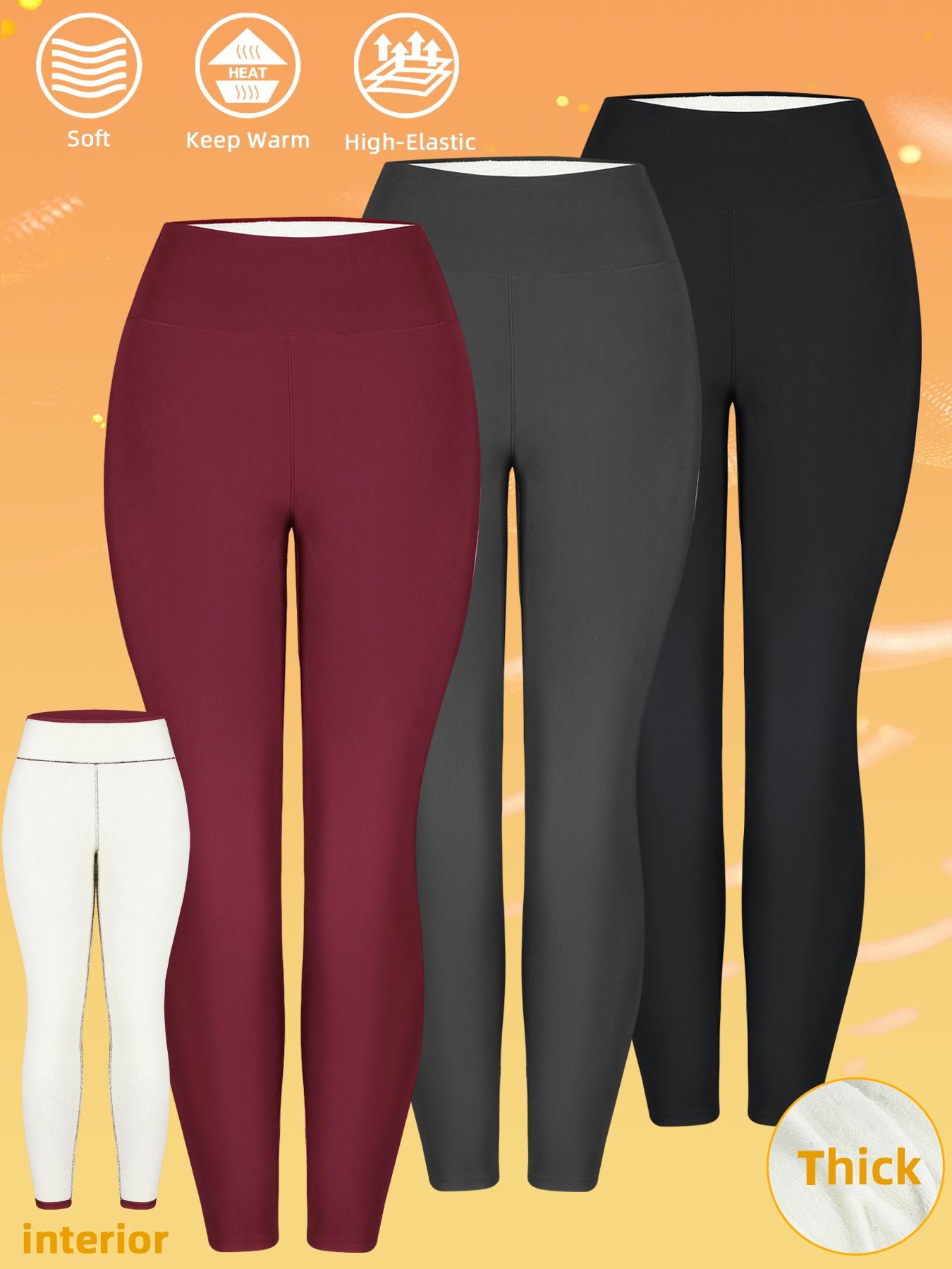 Women's 3-Piece Winter Fleece-Lined Leggings, High-Waisted Warm Long Pants, Sporty Casual Minimalist Daily Wear, Thick and Comfortable