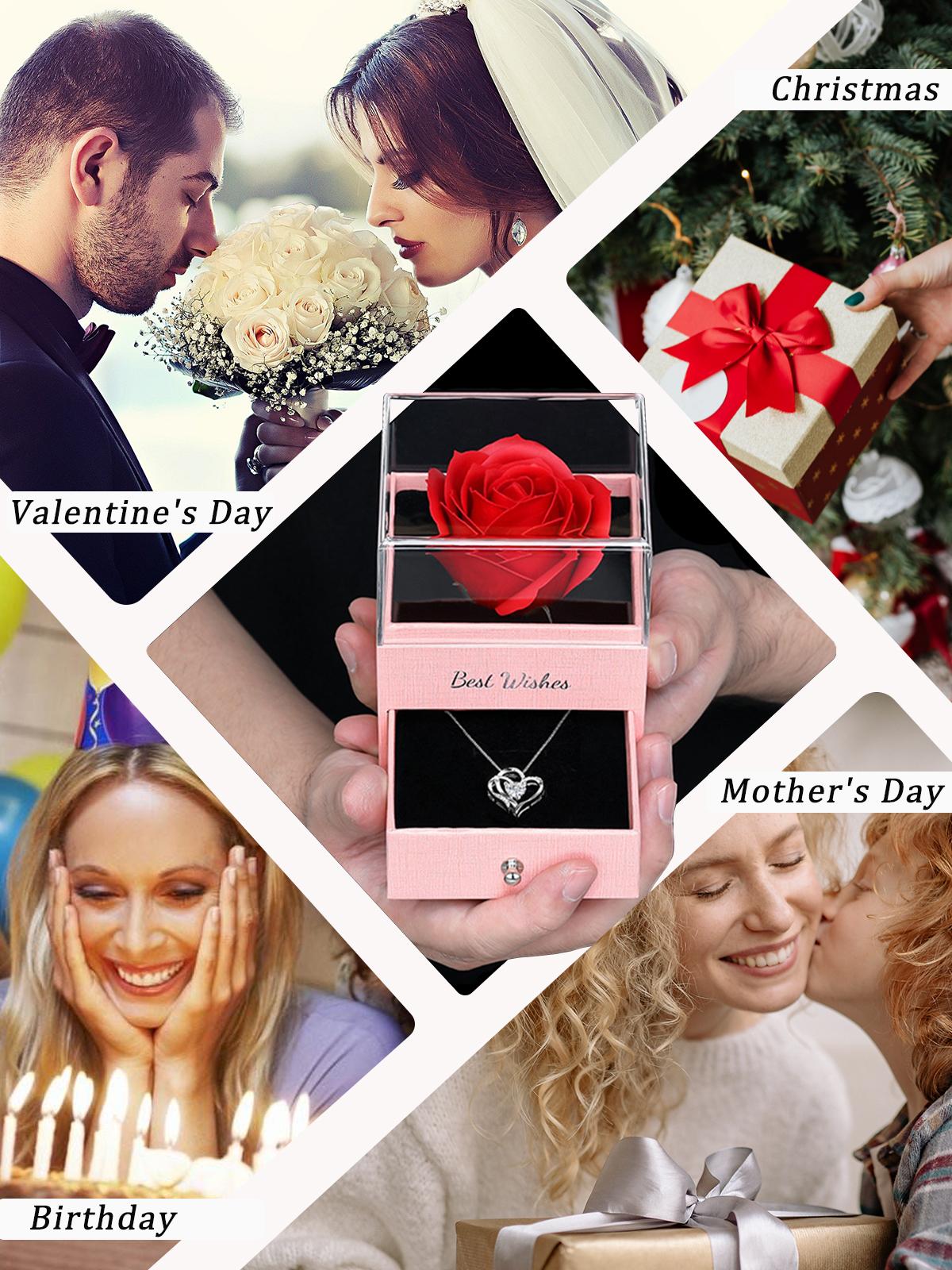 gifts for Women, Preserved Rose with Heart Necklace, gifts for Mom Wife Women Sister Grandma Girlfriend Her, Mothers Day  gifts from Daughter Son Birthday Christmas Valentines Day decorative gift box