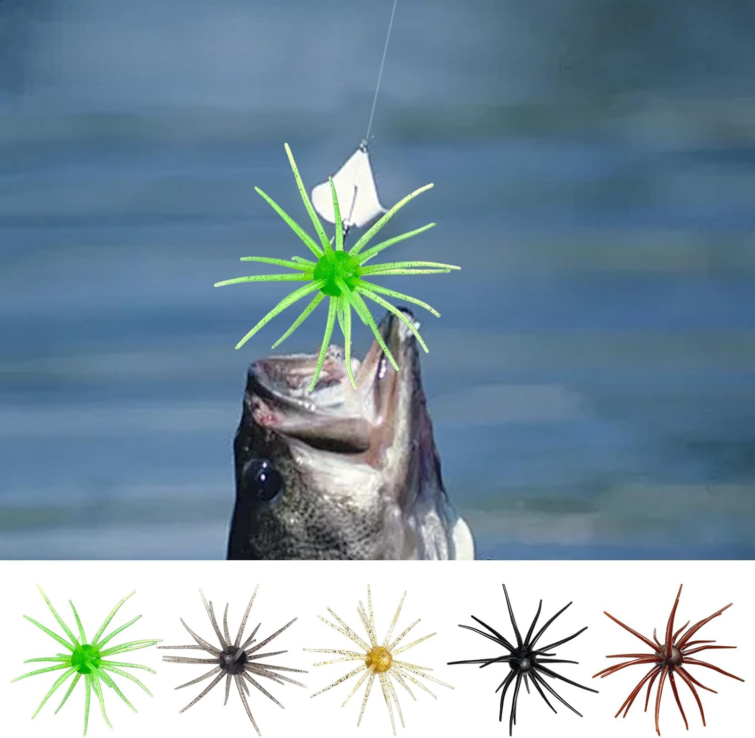 4Pcs Dice Bait, Floating TPR Swimbait with Reflective Stars,Tentacle Creature Lure, Sea Urchin Style Soft Plastic Baits, for Bass Fishing Drop Shot, Wacky Rig/Neko Rig and Finesse, Slow Sinking