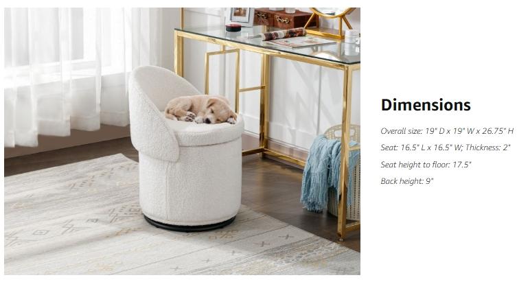 CHAIRUS Viral 3 in 1 Stool, Swivel Vanity Stool,Modern Round Storage Ottoman with Foldable Backrest, Upholstered Sherpa Makeup Stool, 360° Rotating Footrest for Bedroom, Living Room & Dressing Area ,White