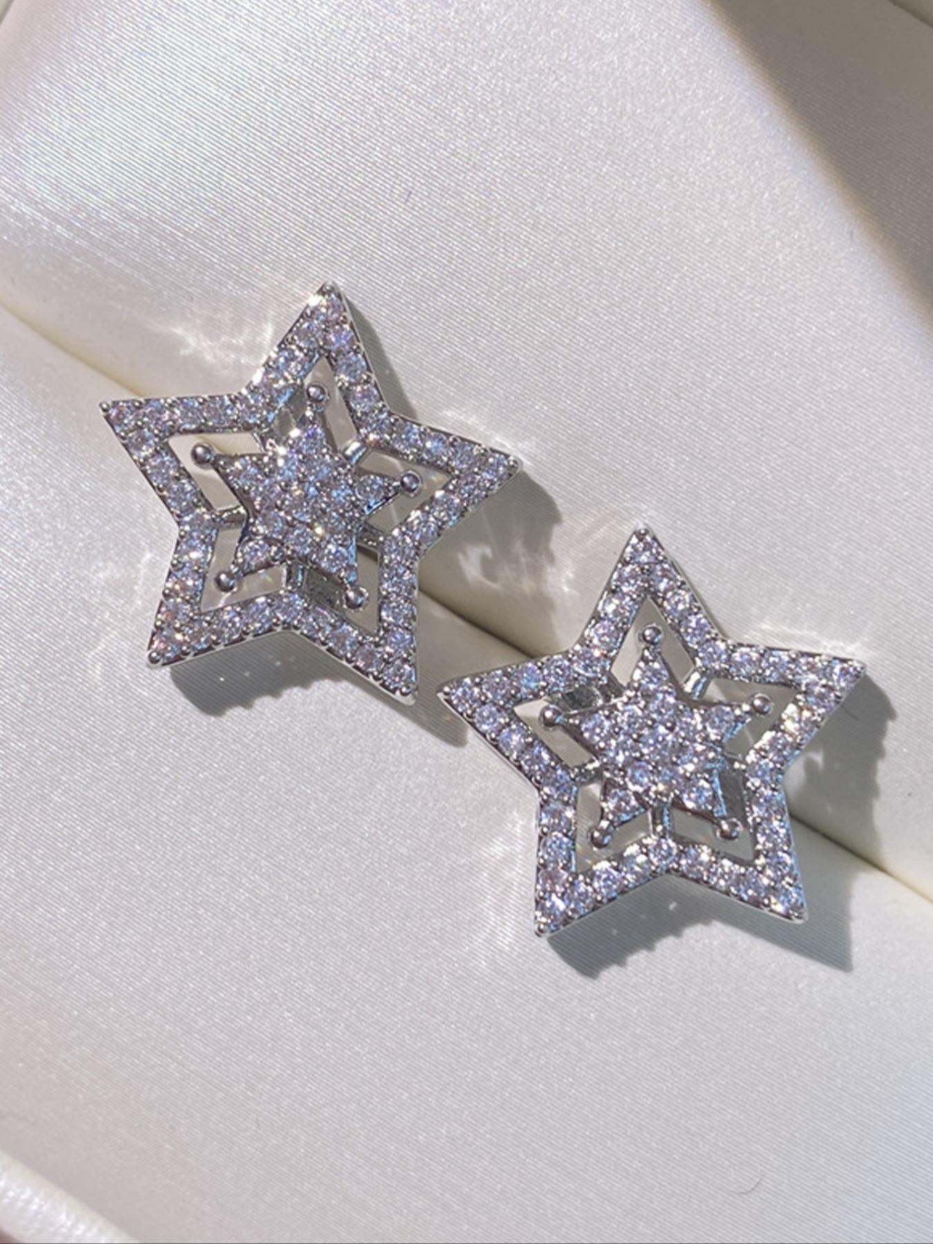 Star Design Rhinestone Decorated Bling Stud Earrings, Star Shape, Fashionable Jewelry for Women & Men, Trendy All-match & Exquisite Jewelry for Birthday Gift, Jewelry Accessories, Lightweight Earring
