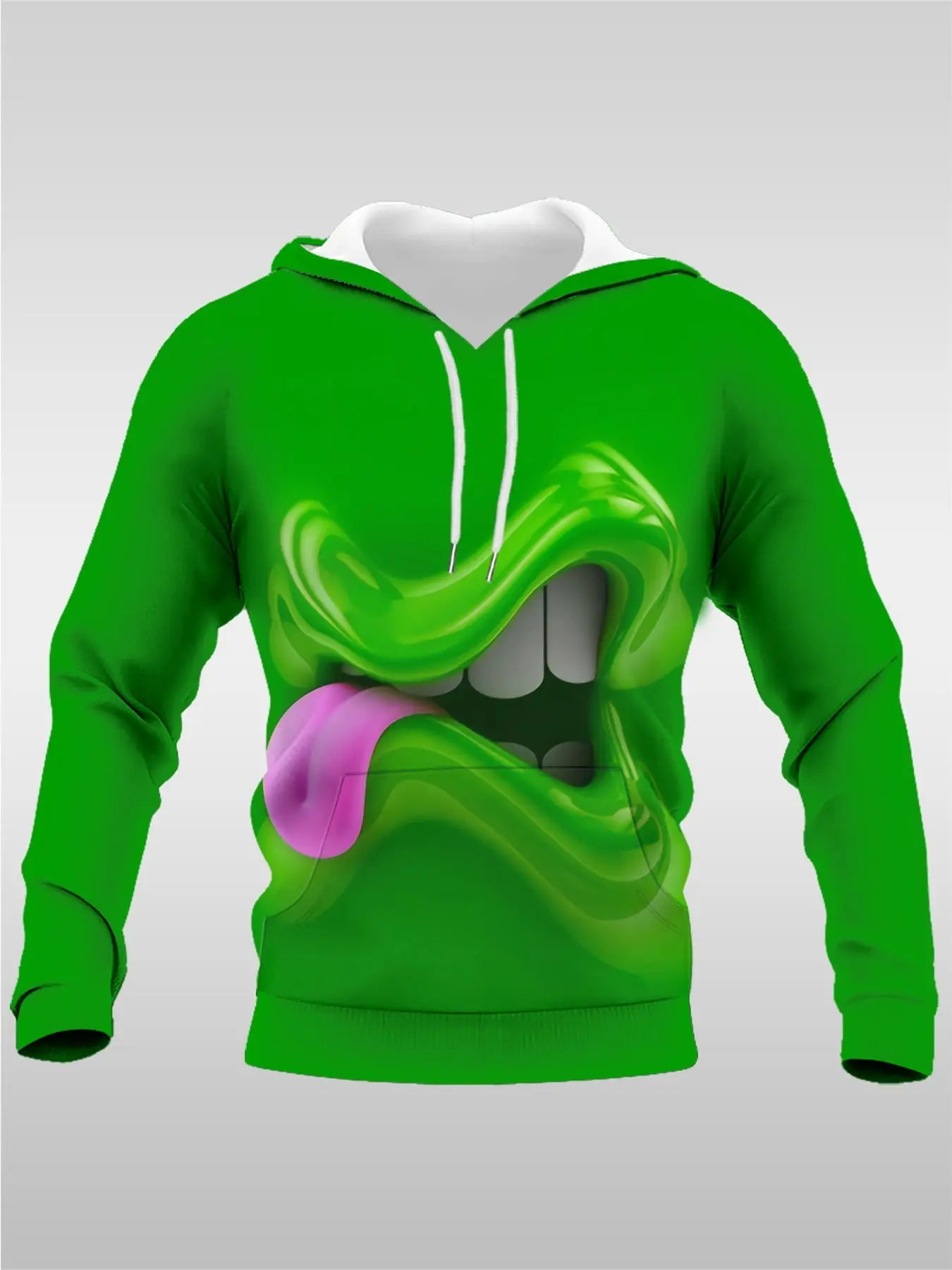 Men's 3D Mouth Tongue Digital Print Hooded Sweatshirt, Punk Style Loose-Fit Long Sleeve Pullover, Spring & Fall Casual Outerwear