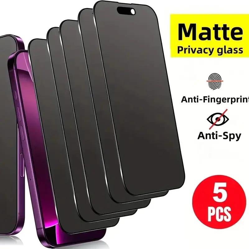 Premium 5-Pack Matte Privacy Tempered Glass Screen Protectors Compatible with iPhone 18/17/16/15/14/13/12, Pro Max Plus- Anti-Spy Protection, High Hardness, Scratch-Resistant, Anti-Fingerprint, Bubble-Free Phone Screen Protection