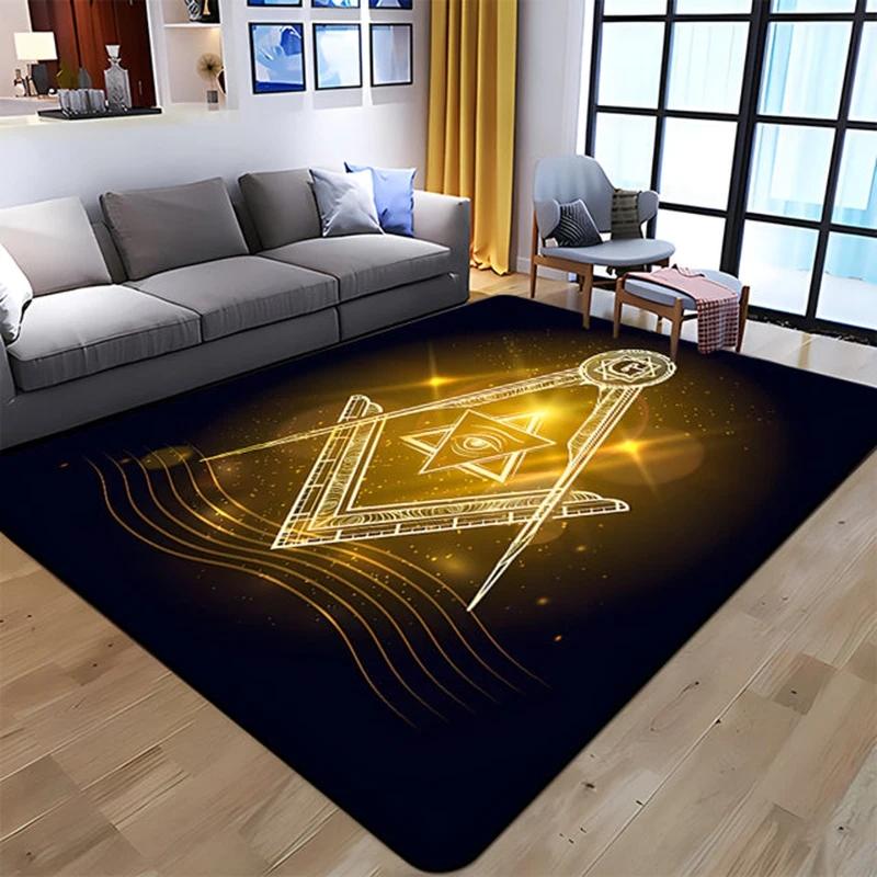 Masonic Square and Compass Flannel Area Rug - Freemasonry Symbol Print Soft Mat for Living Room, Non-Slip Lodge Home Decor #MasonicRug #FreemasonryMat #LodgeHomeDecor #SquareCompassCarpet #NonSlipFlannelRug